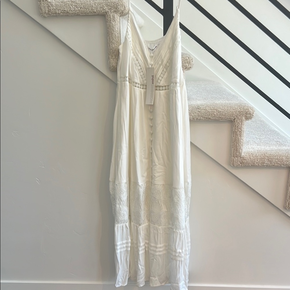 NWT Morning Mist White Sleeveless Spaghetti Strap Maxi Sundress size 12